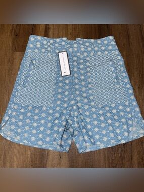 Goodnight Macaroon High Waisted Lightweight Embroidered Floral Chambray Shorts